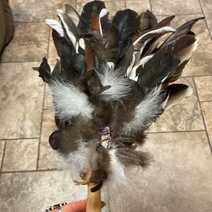 Hand Crafted Feather Incense Fan Turkey Vulture & Chicken Feathers Amethyst